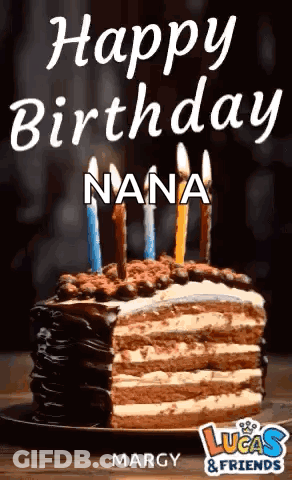Birthday Cake With Candles Saying Happy Birthday Nana GIF