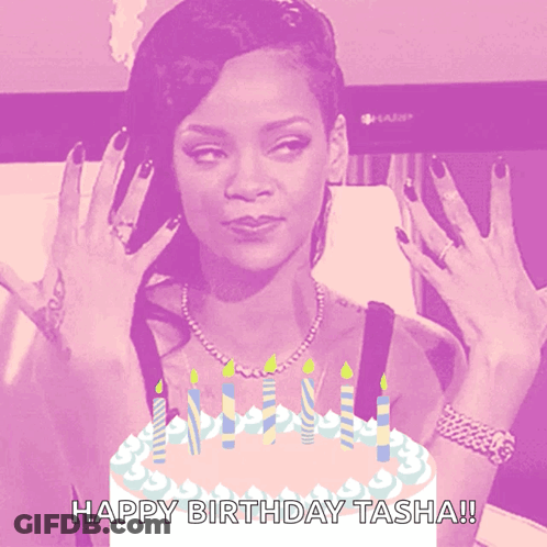 Birthday Cake With Candles Saying Happy Birthday Tasha GIF