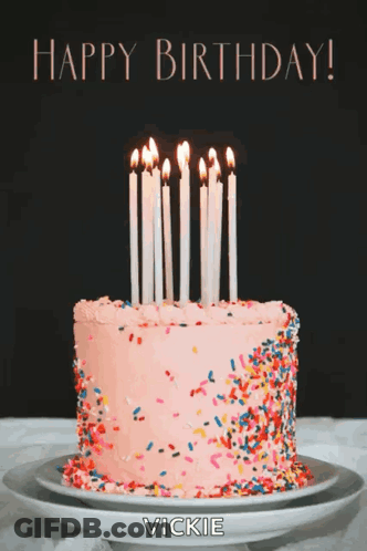 Birthday Cake With Candles Sprinkles And Name Vickie GIF