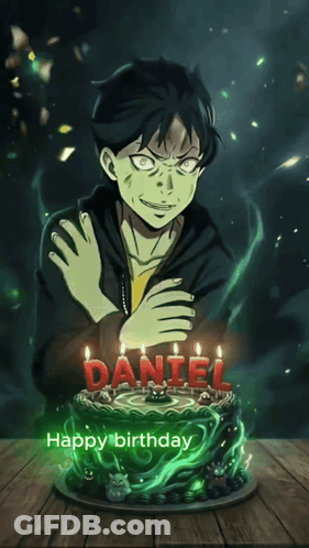 Birthday Cake With Daniel In Red Candles GIF
