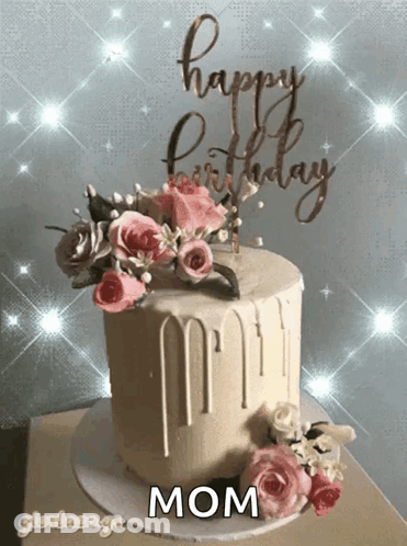Birthday Cake With Flowers And Happy Birthday Mom GIF