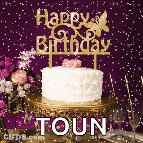 Birthday Cake With Happy Birthday Topper GIF