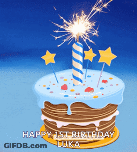 Birthday Cake With Lit Candle Happy 1St Birthday Luka GIF