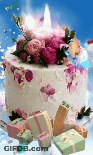 Birthday Cake With Lit Candle GIF