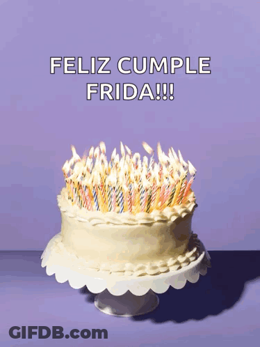 Birthday Cake With Lit Candles Feliz Cumple Frida GIF