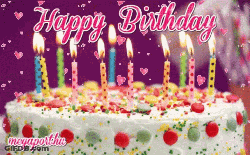Birthday Cake With Lit Candles Saying Happy Birthday GIF