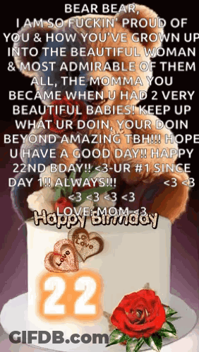 Birthday Cake With Number 22 And Roses GIF
