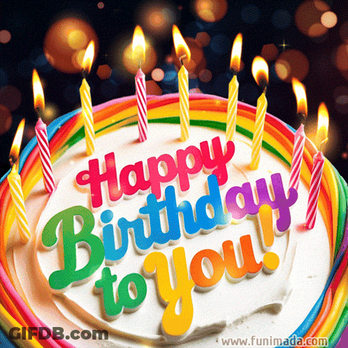 Birthday Cake With Rainbow Frosting Saying Happy Birthday To You GIF