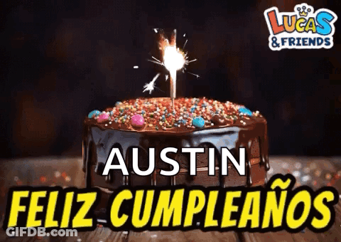 Birthday Cake With Sparkler And Name Austin GIF