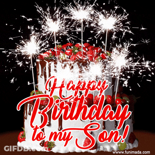 Birthday Cake With Sparklers And Happy Birthday GIF