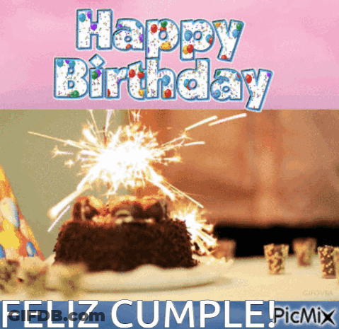 Birthday Cake With Sparklers Saying Happy Birthday GIF