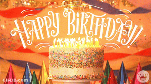 Birthday Cake With Sprinkles And Happy Birthday Sign GIF