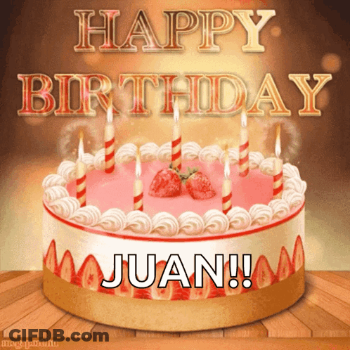 Birthday Cake With Strawberries And Candles GIF
