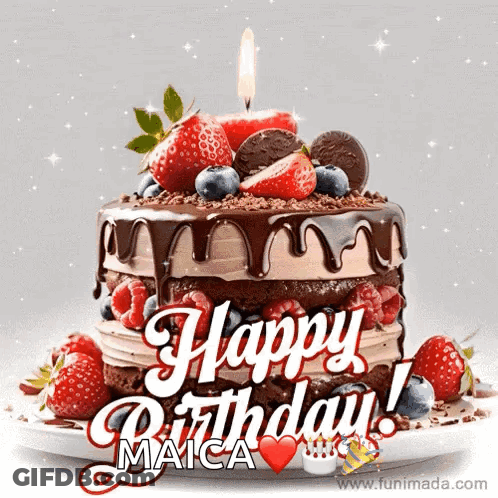 Birthday Cake With Strawberries Blueberries Candle GIF