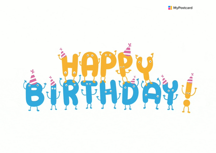 Birthday Card Animated Letters Party Hats GIF