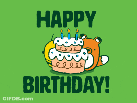 Birthday Card Bee Fox Cake GIF