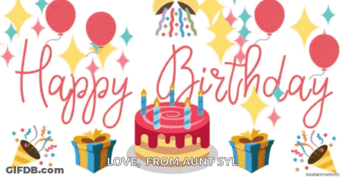 Birthday Card Cake Balloons Happy Birthday Love From Aunt Syl GIF