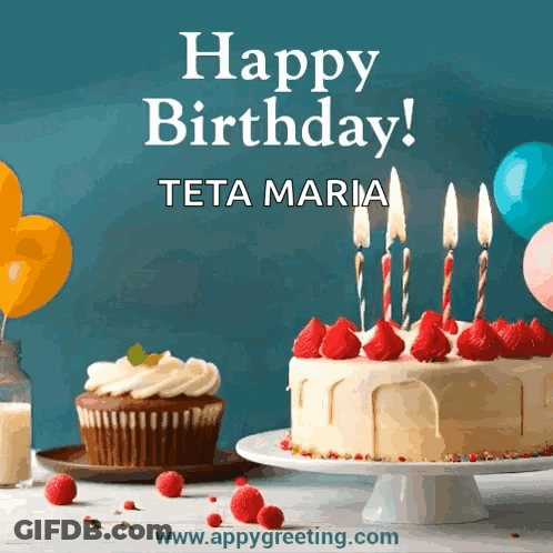 Birthday Card Cake Cupcakes Happy Birthday Teta Maria GIF