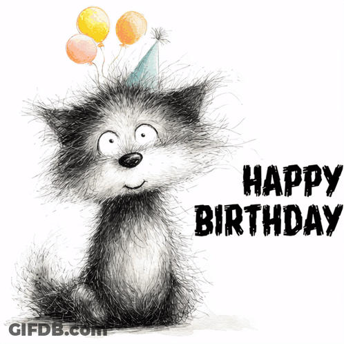 Birthday Card Cat Wearing Party Hat GIF