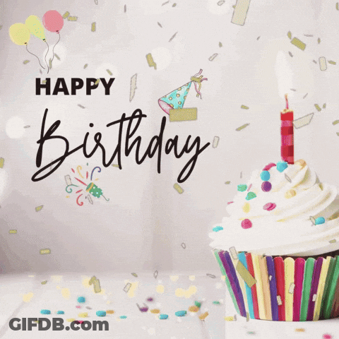 Birthday Card Cupcake Confetti Happy Birthday GIF