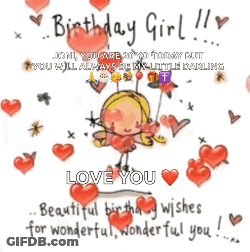 Birthday Card Fairy Surrounded By Hearts GIF