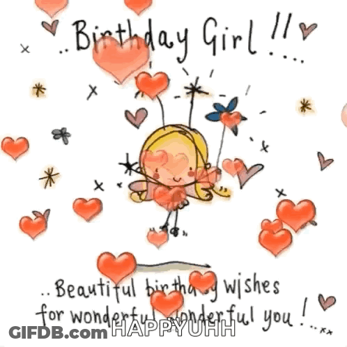 Birthday Card Fairy With Hearts And Flowers GIF