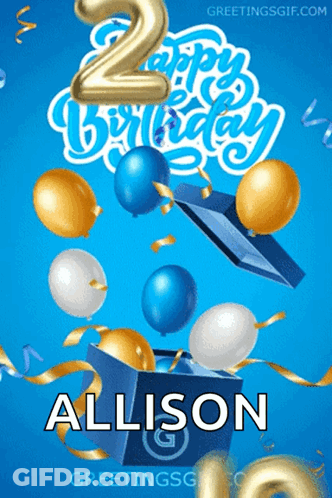 Birthday Card For Allison With Balloons And Gift Box GIF