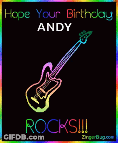Birthday Card For Andy With Rainbow Guitar GIF