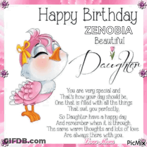 Birthday Card For Beautiful Daughter With Pink Bird GIF