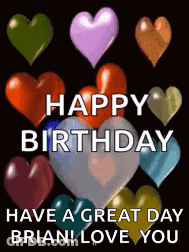 Birthday Card For Brian With Hearts And Balloons GIF