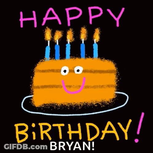 Birthday Card For Bryan With Cake And Candles GIF