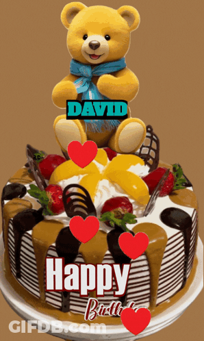 Birthday Card For David With Cupcakes And Balloons GIF