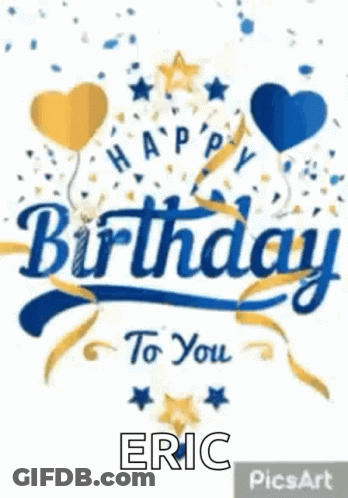 Birthday Card For Eric With Blue And Yellow Balloons GIF