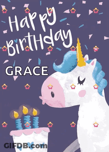 Birthday Card For Grace With Unicorn GIF