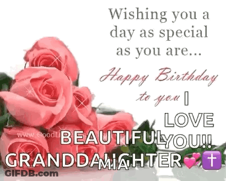 Birthday Card For Grandmother With Pink Roses Saying Wishing You A Day As Special As You Are GIF
