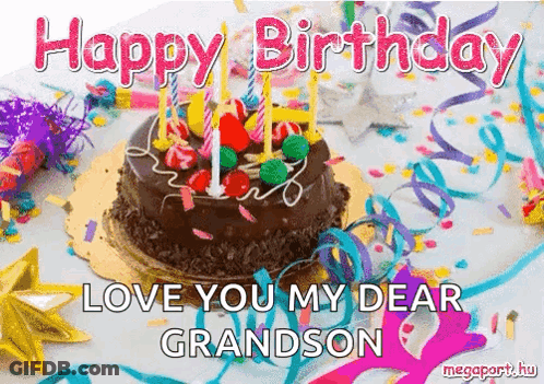 Birthday Card For Grandson With Chocolate Cake And Candles GIF