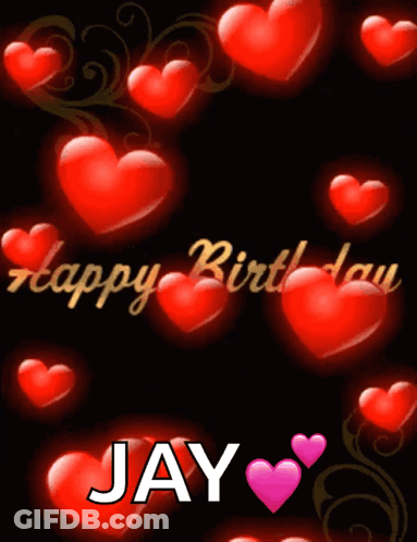 Birthday Card For Jay With Red And Pink Hearts GIF