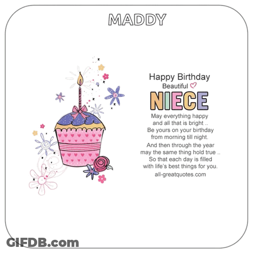 Birthday Card For Maddy Niece With Cupcake And Candle GIF