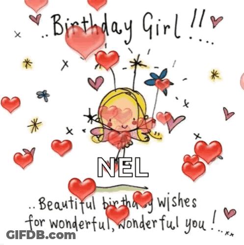 Birthday Card For Nel With Hearts And Fairy GIF