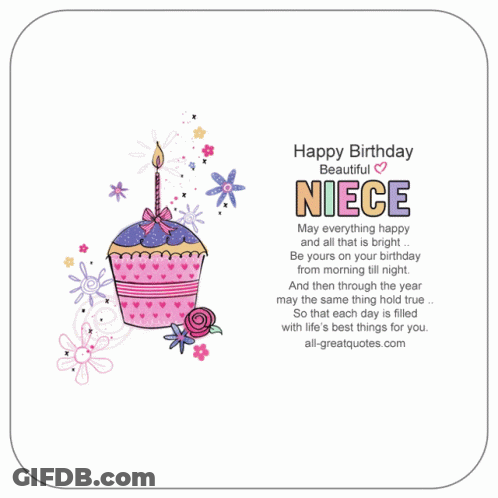 Birthday Card For Niece With Cupcake And Flowers GIF