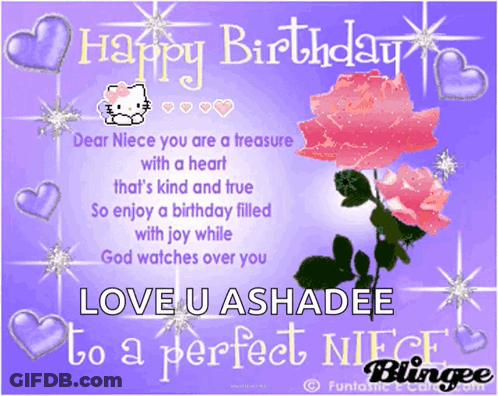 Birthday Card For Niece With Pink Flowers And Hearts GIF