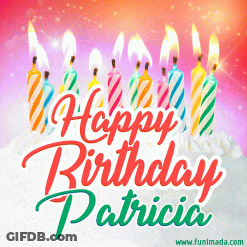 Birthday Card For Patricia With Cake And Candles GIF