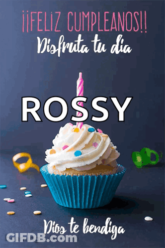 Birthday Card For Rossy With Cupcake And Candle GIF