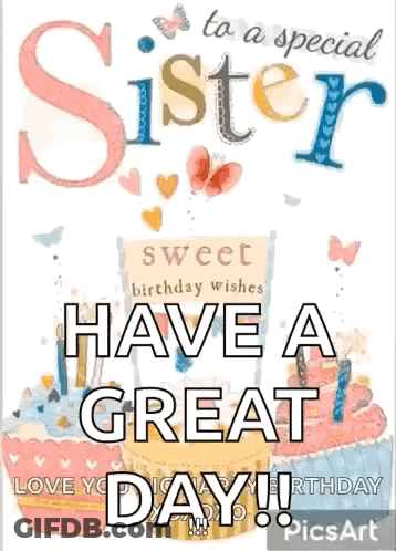Birthday Card For Sister With Cake GIF