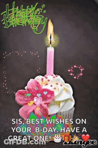 Birthday Card For Sister With Cupcake GIF
