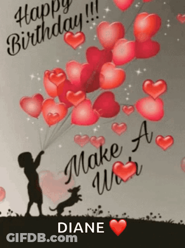 Birthday Card Girl Holding Balloons GIF