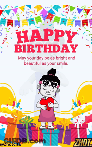 Birthday Card Girl Holding Heart Happy Birthday GIF