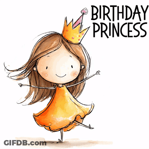 Birthday Card Little Girl With Crown Says Birthday Princess GIF