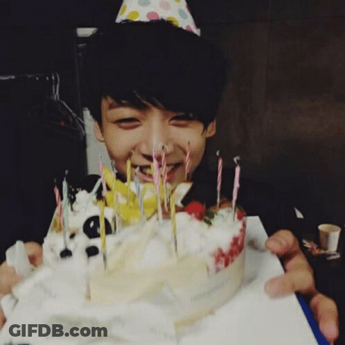 Birthday Card Man Holding Cake GIF
