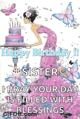 Birthday Card Sister Woman In Pink Dress GIF